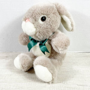 Fairview Gray White Bunny Rabbit Plush Stuffed Animal Toy 14" Thick Vintage Bow